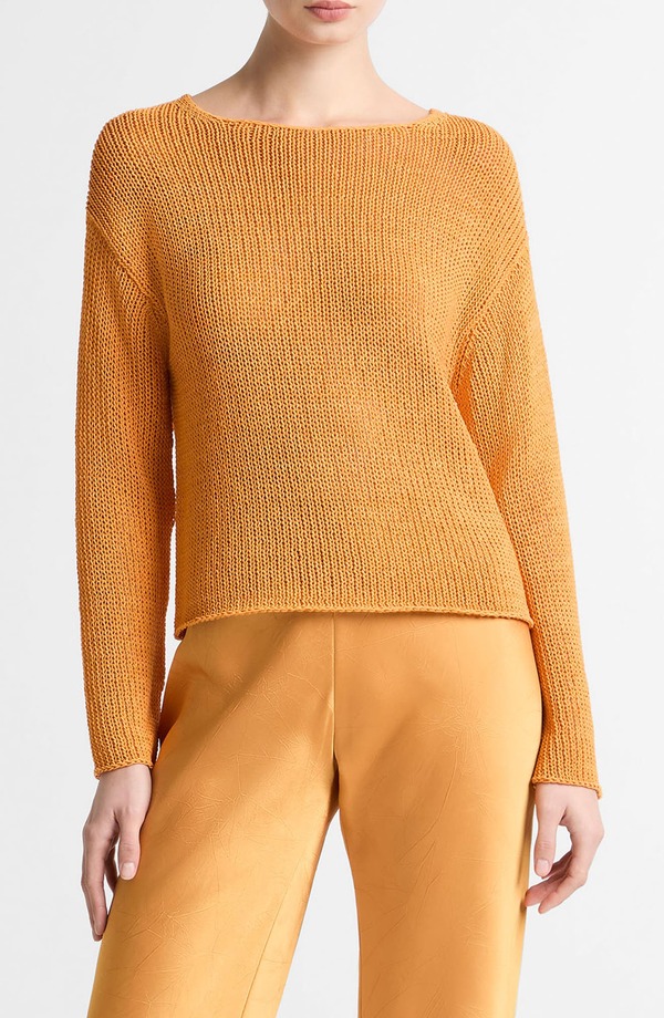 ヴィンス レディース アウター パーカー・スウェット プルオーバー 編み物 Vince Open Knit Boat Neck Sweater Tangerine タンジェリン