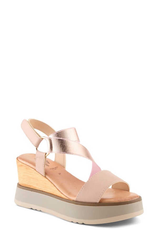 発条足取り レディース シューズ 踵 プラットホーム サンダル Spring Step Nataly Wedge Platform Sandal Blush 毛はらい