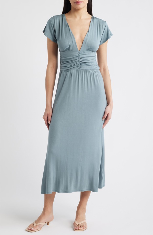 ラブアペラ レディース トップス ワンピース ギャザー ミディ Loveappella Ruched Bodice Midi Dressage セージ｜ReVida 店