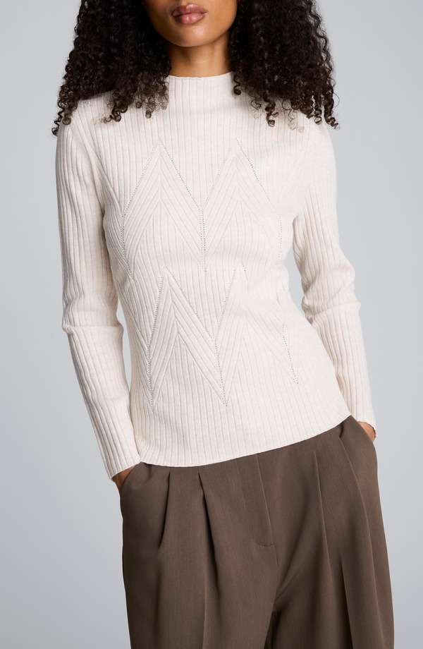 ケネスコール レディース アウター パーカー・スウェット モックネック セーター Kenneth Cole Mock Neck Chevron Rib Sweater Almond Milk Heather ヘザー