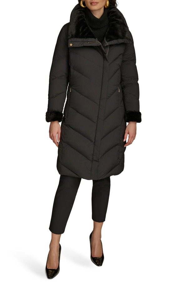 ダナ キャラン ニューヨーク レディース アウター ジャケット・ブルゾン コート ダウン Donna Karanew York Wateresistant Chevron Down Puffer Coat Black ブラック