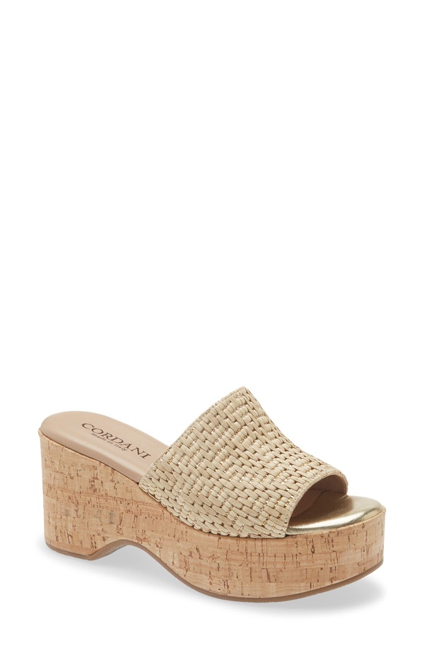コルダーニ レディース シューズ 踵 プラットホーム サンダル Cordani Joey Platform Slide Sandal Beige Raffia ベージュ