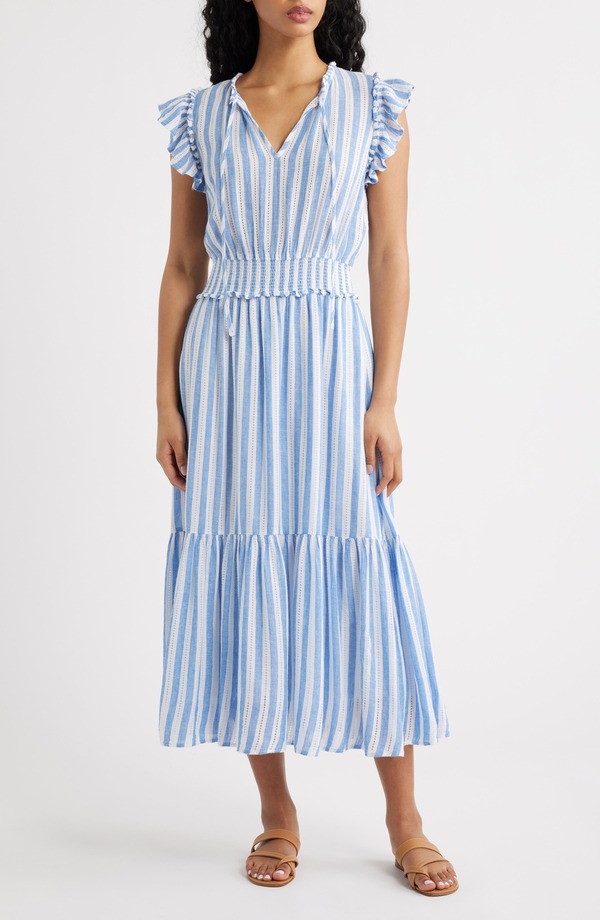 レイルズ レディース ボトムス カジュアルパンツ マキシワンピース シャーリング リネン マキシ Rails Garden Smocked Waist Linen Blend Maxi Dress Atlantistripe ストライプ