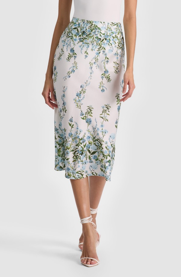 アリス アンド オリビア レディース ボトムスカート フラワー柄 プリント フラワー Alice + Olivia Maeve Floral Print Slip Skirt Fresh Air Carolina Blue ブルー