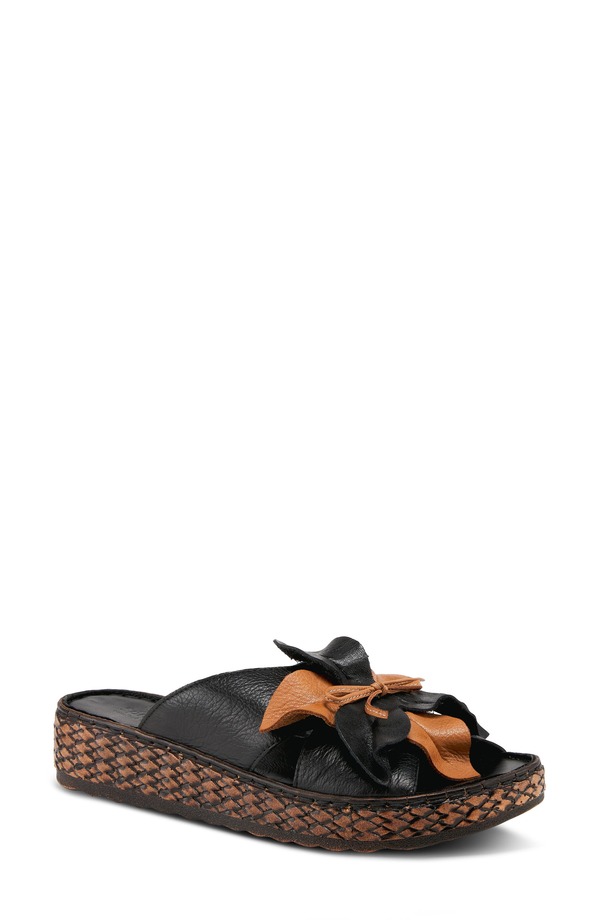 発条足取り レディース シューズ 踵 サンダル Spring Step Hilary Wedge Slide Sandal Black 黒いこと