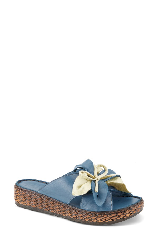 発条足取り レディース シューズ 踵 サンダル Spring Step Hilary Wedge Slide Sandal Blue 青み