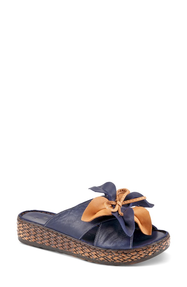 発条足取り レディース シューズ 踵 サンダル Spring Step Hilary Wedge Slide Sandal Navy 米国海軍