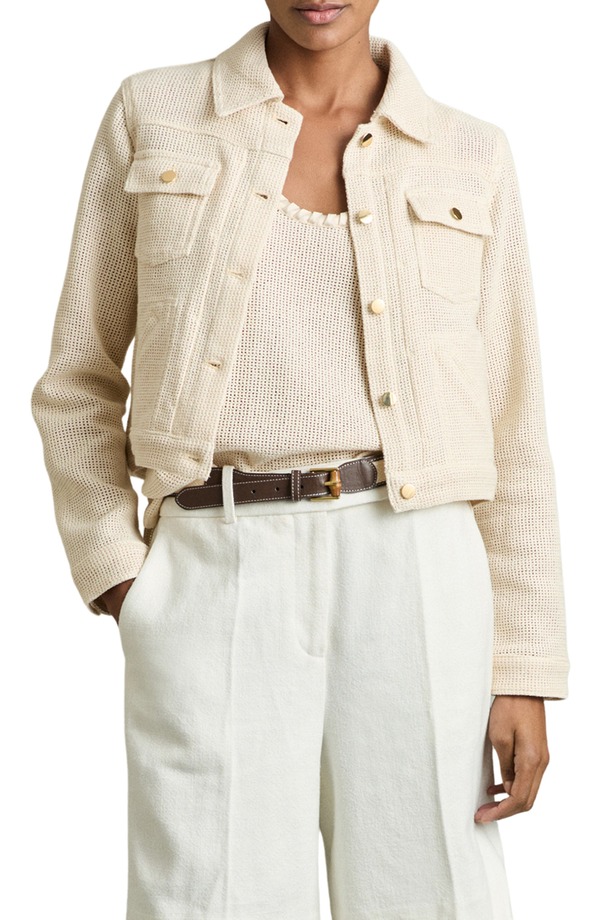 レイス レディース アウター ジャケット・ブルゾン メッシュ Reiss Renzo Mesh Trucker Jacket Neutral