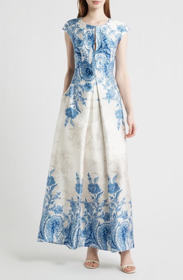 ヴィンスカムート レディース トップス ワンピース フラワー柄 サテン マキシ フラワー Vince Camuto Paisley Floral Satin Maxi Dress Blue Multi ブルー