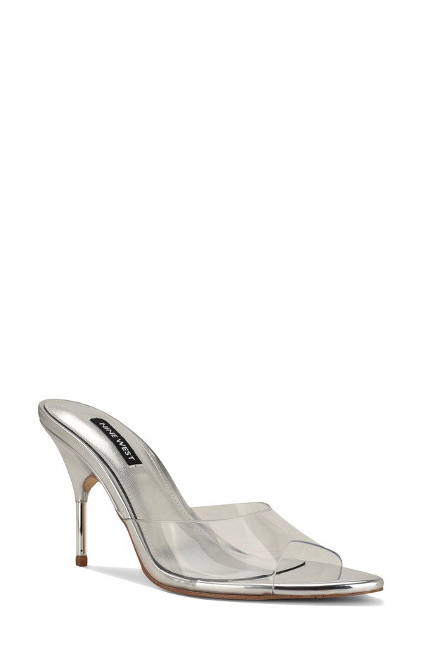 ナインウェスト レディース シューズ ヒール サンダル Nine West Vella Pointed Toe Slide Sandal Clear Silver シルバー｜ReVida 店