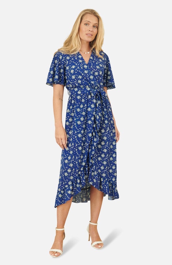 ユミキム レディース トップス 衣装 midi Yumi Frilled-Hem Wrap Midi Dress Blue 青み