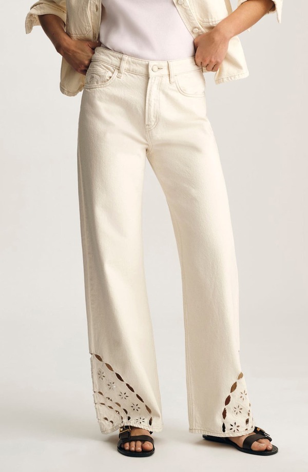 マーヴィ ジーンズ レディース ボトムス デニムパンツ ワイドレッグ Mavi Jeans Malibu Eyelet Embroidererd Wide Leg Jeans Cream Denim クリーム