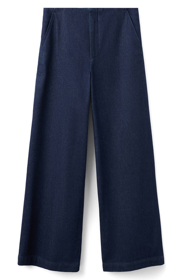 マンゴ レディース ボトムス デニムパンツ ワイドレッグ ジーンズ MANGO Flat Front Mid Rise Wide Leg Jeans Open Blue ブルー｜ReVida 店