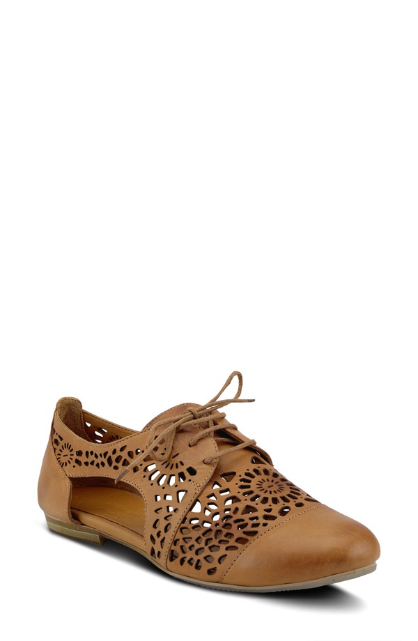 スプリングステップ レディース シューズ パンプス カットアウト ダービー Spring Step Theone Cutout Derby Flat Cameleather キャメル