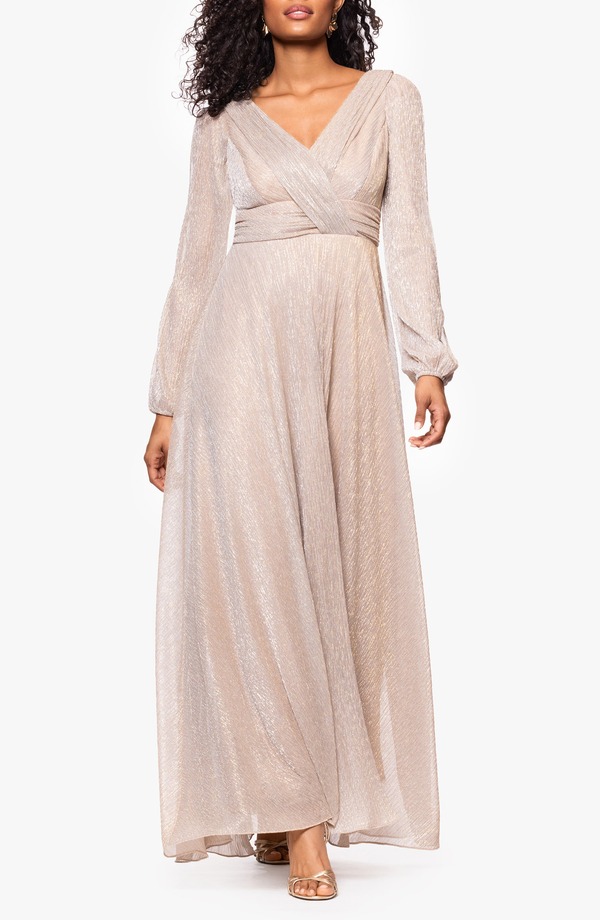 ベッツィアンドアダム レディース トップス ワンピース A ライン トール Betsy & Adametallicrinkle Long Sleeve A-Line Gown Gold/ Silver ゴールド