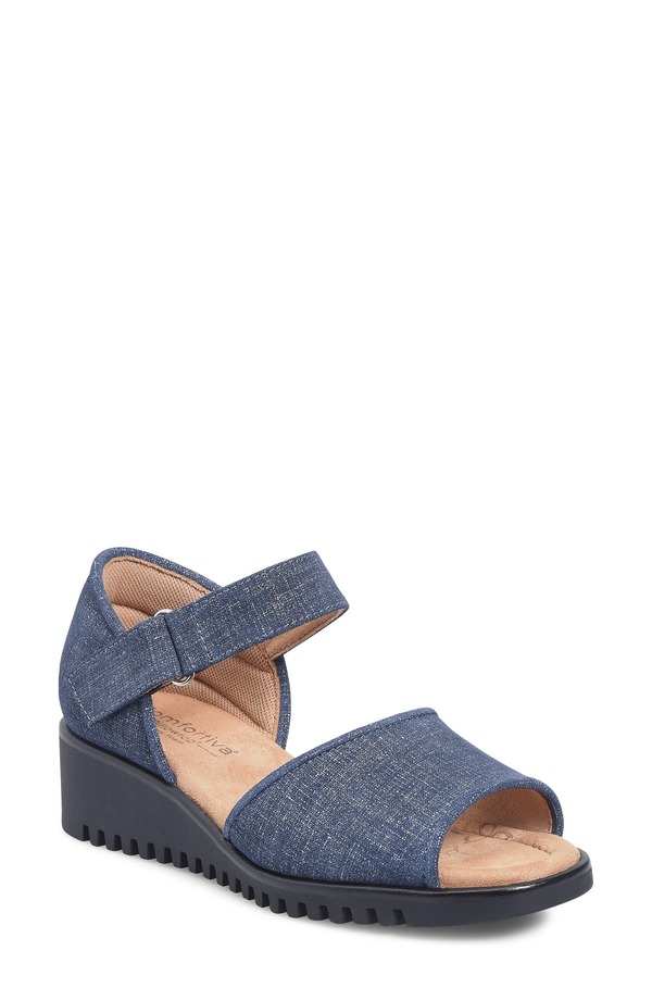 コンフォーティバ レディース シューズ 踵 サンダル Comfortiva Daniella Wedge Sandal Denim ジーンズ