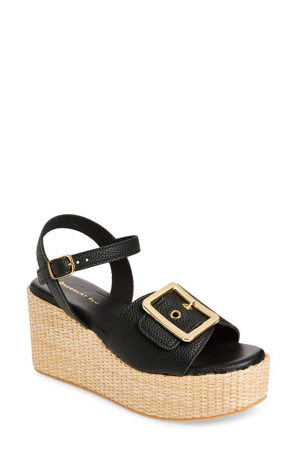 ショコラブルー レディース シューズ ヒール プラットフォーム サンダル アンクル Chocolat Blu Jenis Ankle Straplatform Wedge Sandal Black Leather ブラック