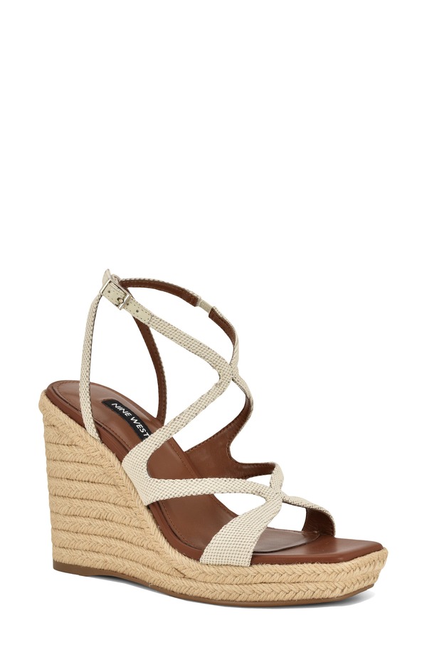 ナインウェスト レディース シューズ 踵 プラットホーム サンダル Nine West Adriane Platform Wedge Sandal Ivory 象牙色