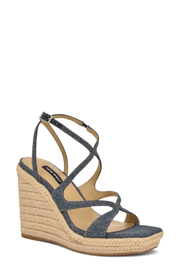 ナインウェスト レディース シューズ 踵 プラットホーム サンダル Nine West Adriane Platform Wedge Sandal Medium Blue 青み
