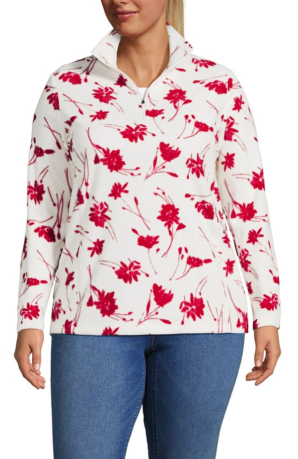 ランズエンド レディース アウター パーカー・スウェット ハーフジップ フリース Lands' End Anyweather Fleece Quarter Zipullover Ivory/Red Tossed Floral アイボリー 12,735円
