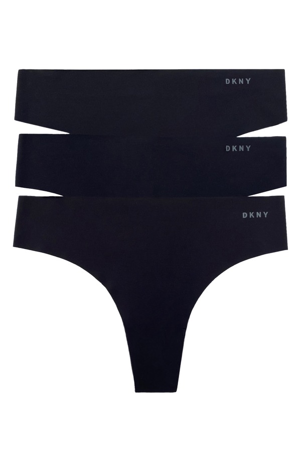 ダナ キャラン ニューヨーク レディース アンダーウェア パンツ DKNY Litewear Cut Anywhere 3-Pack Thongs Black/ Black ブラック