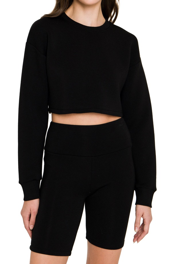 グレー ラブ レディース アウター パーカー・スウェット クルーネック シャツ Grey Lab Lounge Wear Crop Crewneck Sweatshirt Black ブラック