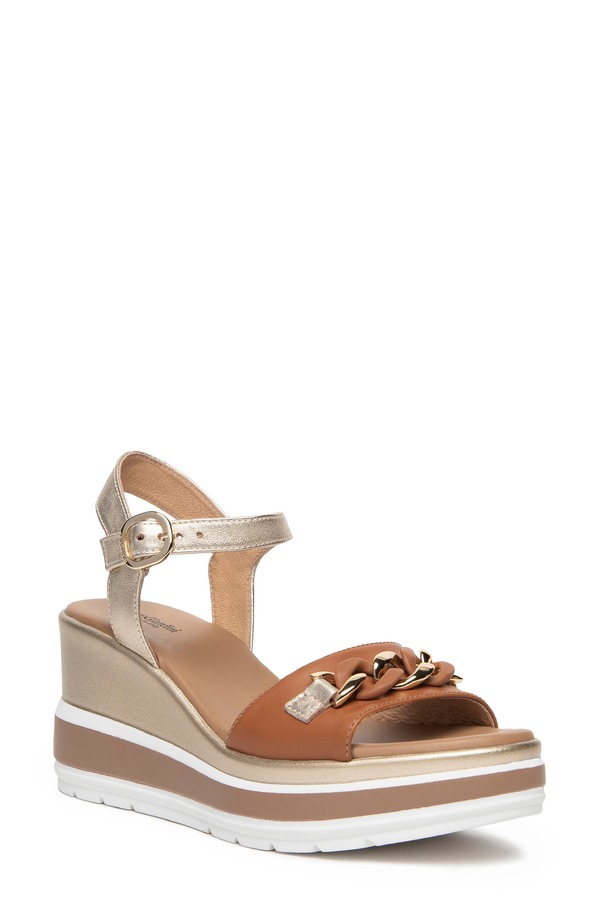 ネーロ ジャルディーニ レディース シューズ 踵 プラットホーム サンダル アンクル NeroGiardini Chain Ankle Straplatform Wedge Sandal Brown 赤銅色
