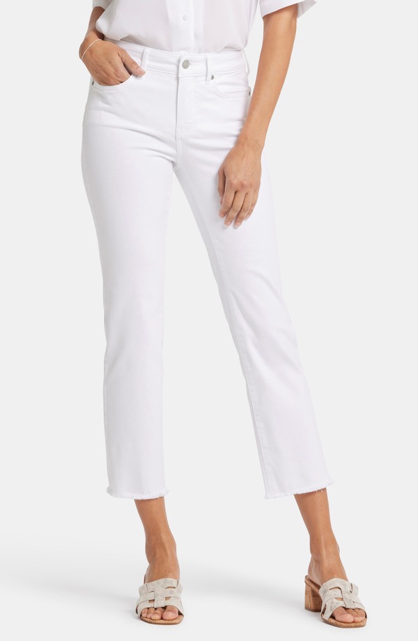 エヌワイディージェイ レディース ボトムス デニムパンツ ストレート アンクル ジーンズ NYDJ Marilyn Frayed Ankle Straight Leg Jeans Optic White ホワイト｜ReVida 店