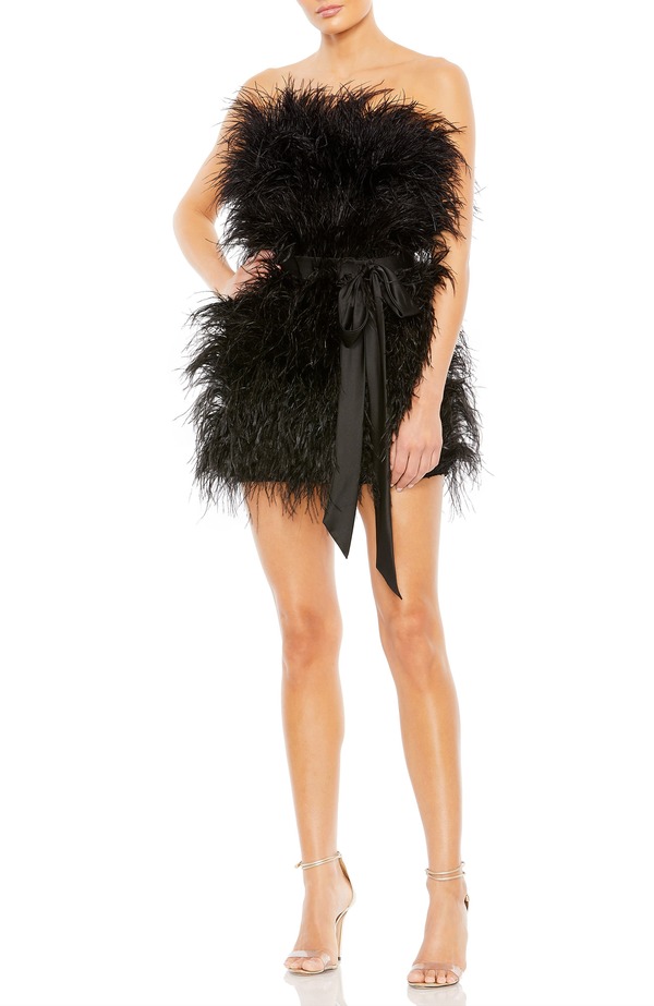マックダガル レディース トップス ワンピース ミニ ストラップレス Mac Duggal Strapless Feather Mini Dress Black ブラック