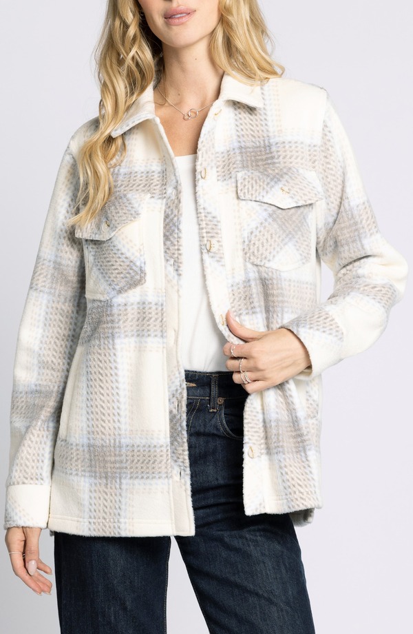 スレッドアンドサプライ レディース アウター ジャケット・ブルゾン シャツ フリース Thread & Supply Santa Fe Plaid Fleece Shirt Jacket Ivory/ Brown Plaid アイボリー
