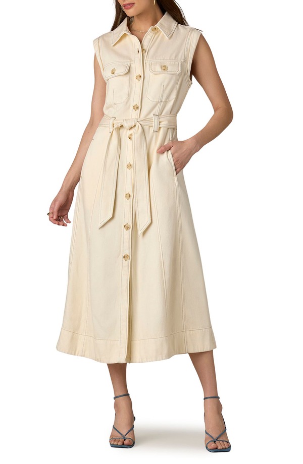 ウィット&ウィズダム レディース トップス ワンピース ミディ シャツ ノースリーブ Wit & Wisdom Topstitch Sleeveless Midi Shirtdress Ecru エクリュ