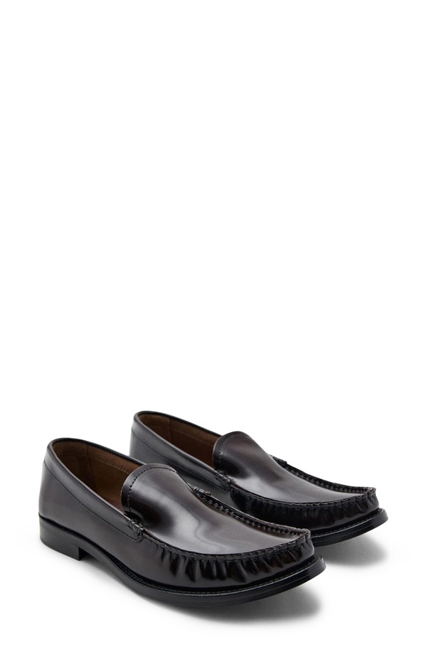 マンゴ レディース シューズ スリッポン・ローファー MANGO Gathered Moc Toe Loafer Chocolate 黒茶 ローファー-靴-レディース靴