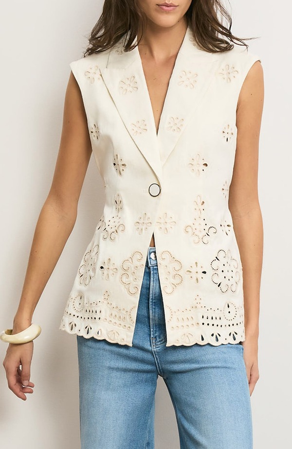 ヴェロニカ ベアード レディース アウター ベスト Veronica Beard Townes Eyelet Vest Dove|ReVida 店