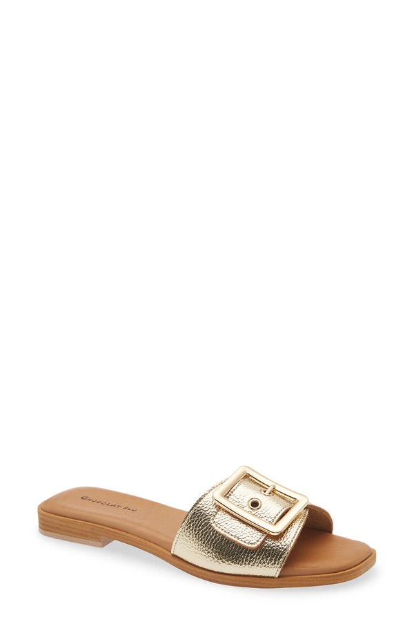 ショコラブルー レディース シューズ サンダル Chocolat Blu Bari Slide Sandal Gold Leather ゴールド｜ReVida 店