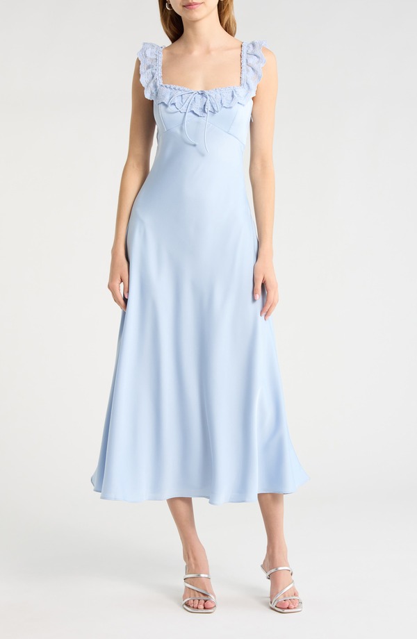 アストール レディース トップス ワンピース レーストリム サテン レース ASTR the Label Makiya Lace Trim Satin Dress Blue ブルー