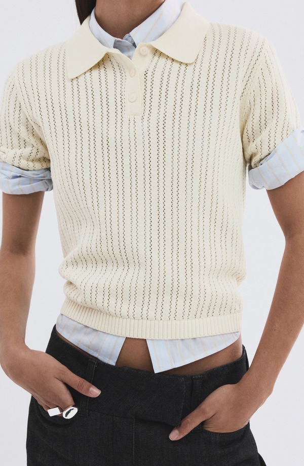 マンゴ レディース アウター パーカー・スウェット ポロシャツ セーター コットン MANGOpen Stitch Cotton Polo Sweater Ecru エクリュ|ReVida 店