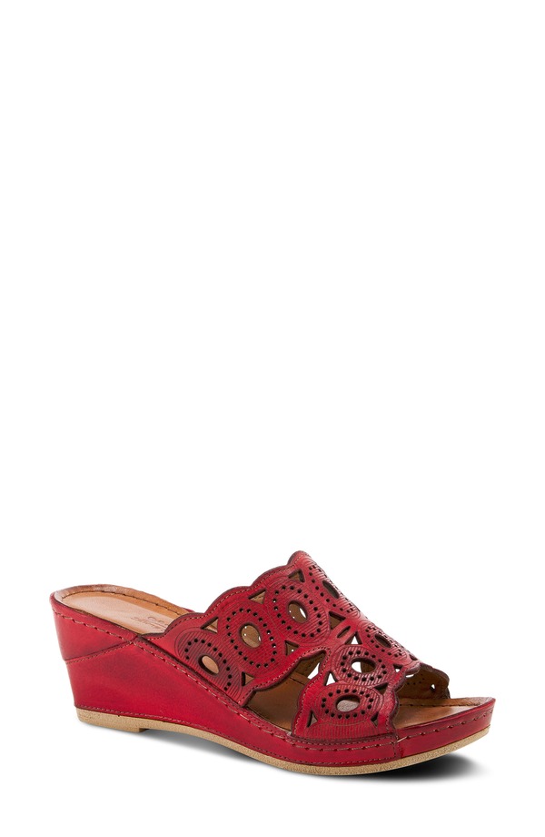 発条足取り レディース シューズ 踵 プラットホーム サンダル Spring Step Labarnas Platform Wedge Slide Sandal Red 赤いこと