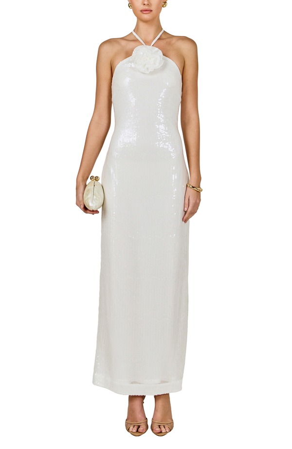 エンドレスローズ レディース トップス ワンピースパンコール マキシ ホルター Endless Rose Sequin Halter Maxi Dress White ホワイト