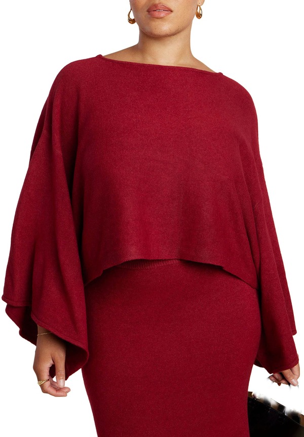 エロクイ レディース アウター パーカー・スウェット ドレープ セーター クロップド ELOQUII Draped Cropped Sweaterumba Red レッド|ReVida 店