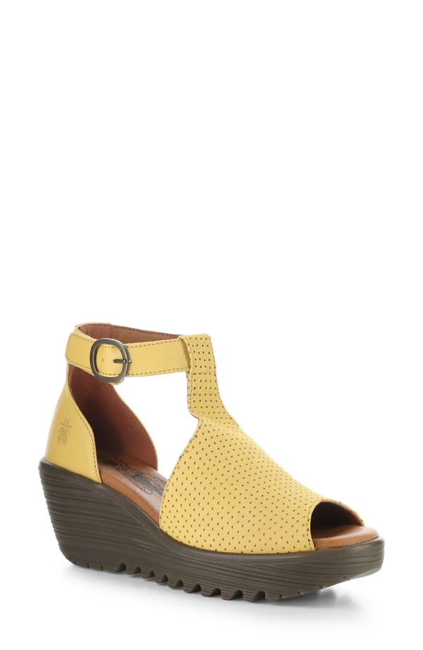 飛球英国の首都 レディース シューズ 踵 プラットホーム サンダル アンクル Fly London Lemo Ankle Straplatform Wedge Sandal Bumblebee