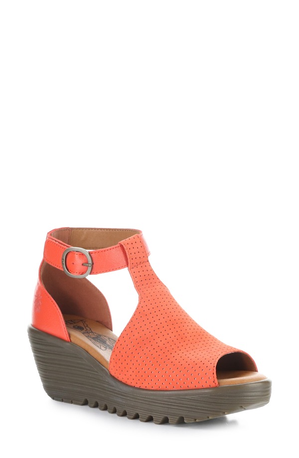 飛球英国の首都 レディース シューズ 踵 プラットホーム サンダル アンクル Fly London Lemo Ankle Straplatform Wedge Sandal Devil Red 赤いこと