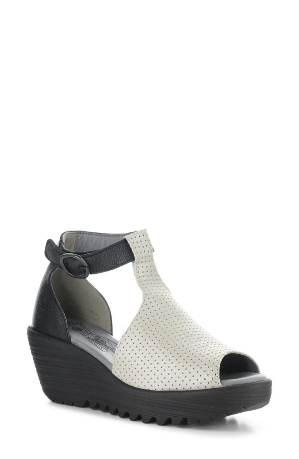 飛球英国の首都 レディース シューズ 踵 プラットホーム サンダル アンクル Fly London Lemo Ankle Straplatform Wedge Sandal Silver/ Black 黒いこと