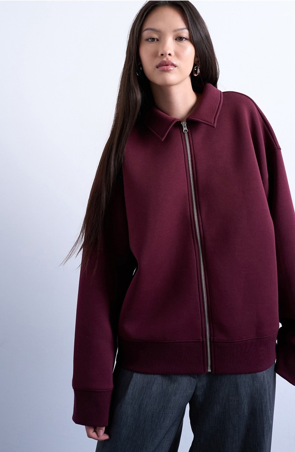 とっ始め販売店 レディース アウター 上衣・上衣 Topshop Oversize Zip-Up Jacket Burgundy バーガンディ