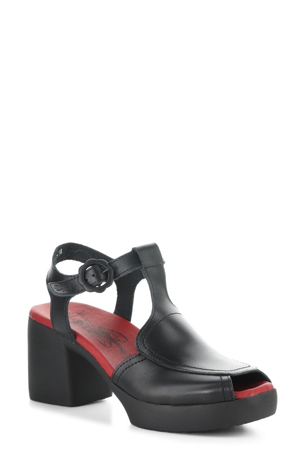 飛球英国の首都 レディース シューズ 踵 プラットホーム サンダル アンクル Fly London Flig Ankle Straplatform Sandal Black 黒いこと