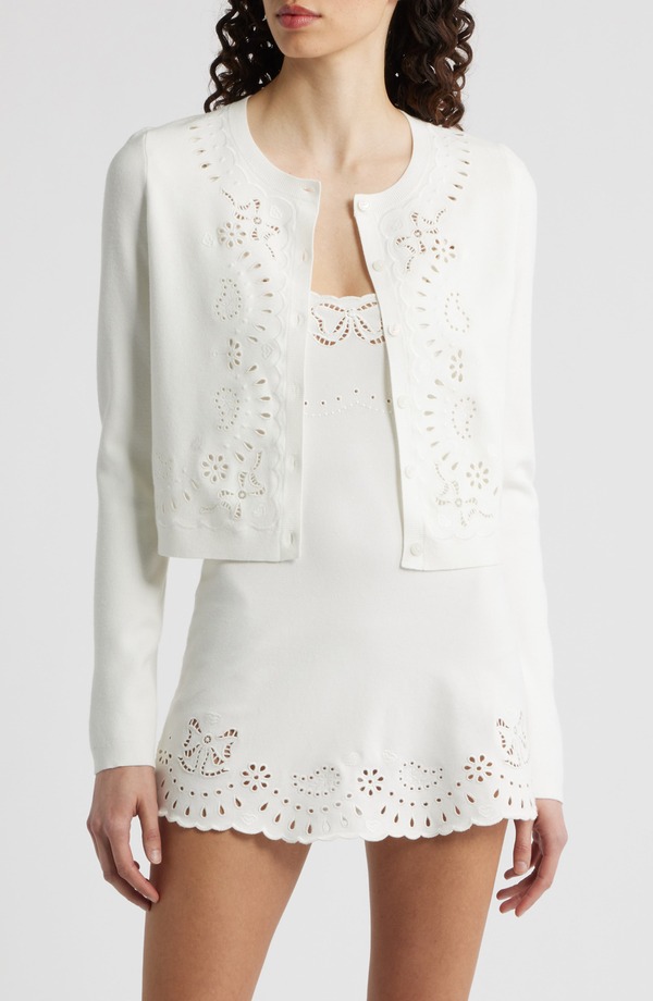 ラブスハックファンシー レディース アウター パーカー・スウェット ジレー LoveShackFancy Leda Eyelet Cardigan White Vanilla 白いこと