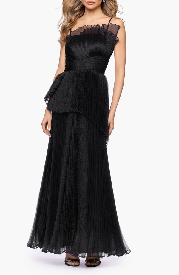 ベッツィアンドアダム レディース トップス ワンピース チュール プリーツ Betsy & Adam Fan Pleated Tulle Gown Black ブラック｜ReVida 店