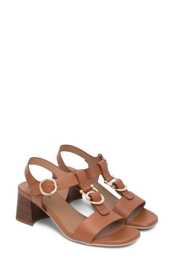 ネーロ ジャルディーニ レディース シューズ 踵 サンダル NeroGiardini T-Strap Block Heel Sandal Cognac
