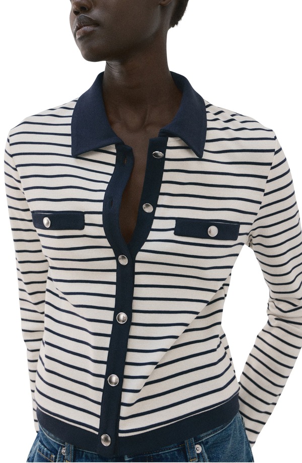 マンゴ レディース アウター パーカー・スウェット コットン カーディガン MANGO Stripe Cotton Cardiganavy ネイビー|ReVida 店