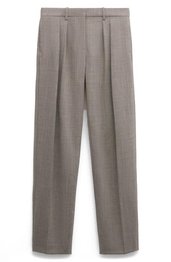 マンゴ レディース ボトムス レギンス ワイドレッグ 筋目 ズボン下 羊毛 MANGO Pleated Wool Wide Leg Pants Grey 薄墨色