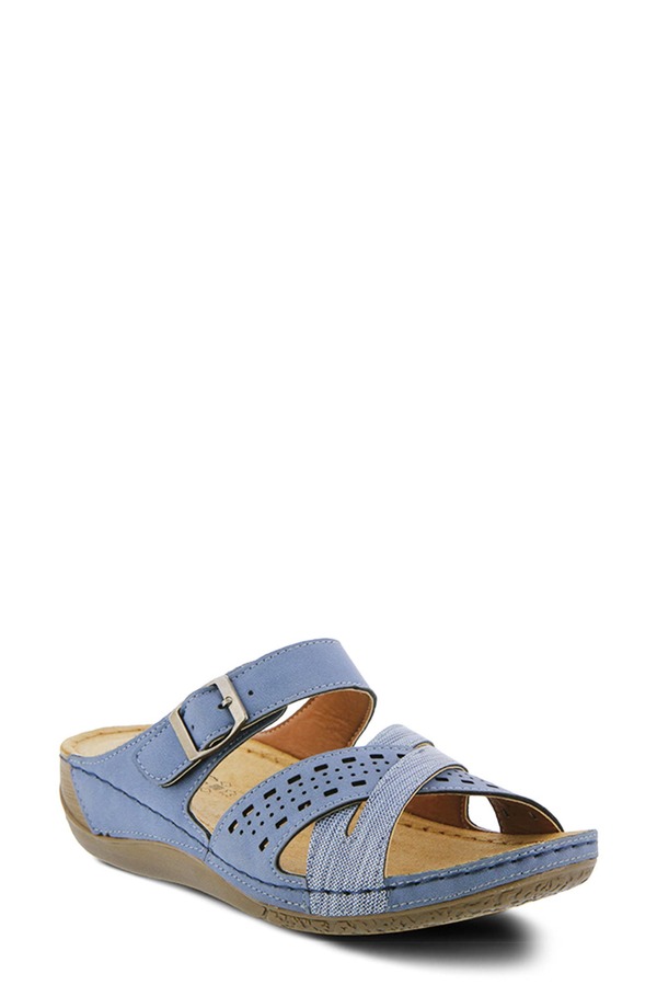フレクサス レディース シューズ ヒール サンダル Flexus by Spring Step Denia Slide Sandal Blue ブルー｜ReVida 店